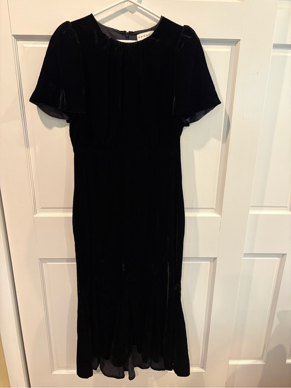 RHODE Black Velvet Midi Dress Size 10 Flutter Sleeve Elegant dress - Picture 5 of 8